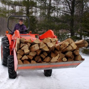 Moving firewood with the Kubota