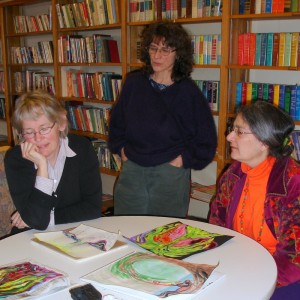 Barbara, Lenore, and Janet painting with me in old Hope Lodge library